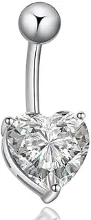 [Hemasa] Platinum Plated Body Jewelry Heart Cubic Zirconia Navel Belly Ring, Small, Platinum, Apatite