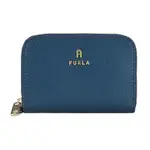 FURLA CAMELIA拱門字母LOGO牛皮2卡拉鍊零錢包(藍鳥X米灰)