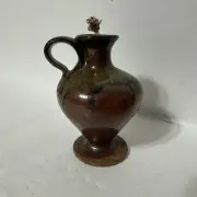 Oil Lamp Studio Art Pottery Handmade Red Brown 4.5”H