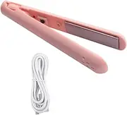2 in 1 Dual-Purpose Hair Curler, Mini Hair Straightener, Travel Curling Iron,Portable Mini USB Hair Curler Pink