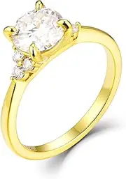 [Mosanshinee] 1CT Moissanite Engagement Ring for Women D Color VVS1 Clarity Brilliant Round Cut Wedding band 925 Sterling Silver with 18K Gold Plated 4 Prong Moissanite Promise Anniversary Ring