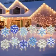 12 Pcs Light up Winter Snowflake Yard Signs with 24 Stakes 12 Styles LED Blue...