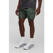 Mens Khaki Elasticated Waist Relaxed Cargo Shell Shorts