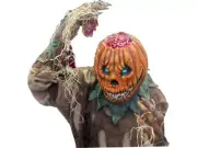 Evil Pumpkin Head Mask Halloween Costume Orange Horror Fangs Teeth Haunted House