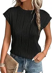 [OYIGELZ] Women's T-Shirt Tops Crew Neck Tops Elegant Basic Blouses Plain Tank Top Business Outfit Short Sleeve T-Shirt Summer Casual Loose Tee