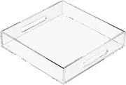 Acrylic Serving Tray, Spill-Proof, Acrylic Decorative Tray Letter Tray with Handles, 12"x12", Clear