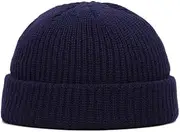 [YUN MENG] Knit Hat Hip Hop Style Unisex Any Size Head Comfortably (Color : Navy, Size : 55-60cm)