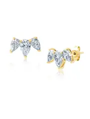 Authentic Crislu Three Pear Shape Stud Earrings in Yellow Gold Plating