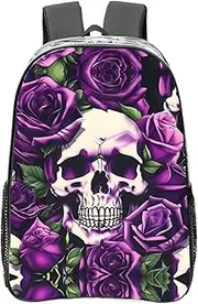[DRTGEDS] Many Purple Rose Skull Basics Transparent Backpack,Pvc Material With Ruinforced Shoulder Straps,Clear Bag For Adult
