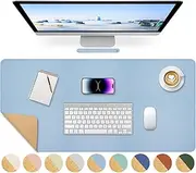 Giecy Leather Desk Pad, Dual-Sided Natural Cork & PU Leather Desk Pad, 80 x 40 cm Extended Computer Desk Mat Keyboard Mouse Pads Writing Mat Desk Blotter Pads Mats for Laptop PC Gaming (Sky Blue)