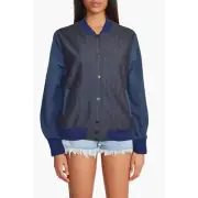 Under Armour Women’s Letterman Jacket Varsity Bomber Gray Pinstripes Size L NEW