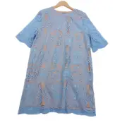 BOOHOO Ladies UK 16 Pastel Blue Boho Crochet Lace Summer Shift Party Dress NEW