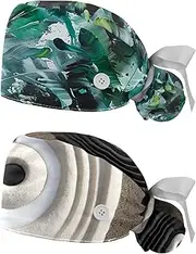 [YTYVAGT] 2-Pc,Nurse Scrub Caps,Scrub Hats with Buttons and Cotton Sweatband,Vintage Stripe Art Camouflage
