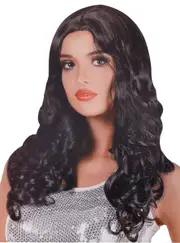 Natural Black Long Curly Womens Costume Wig