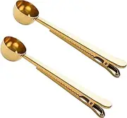 Coffee Scoop Spoon with Bag Clip, Set of 2 (Golden)
