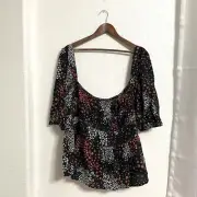 NWT ASOS Womens Shirt Blouse Black Floral Short Sleeve Peasant Plus Size 22