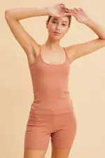 Orange Singlet Top Base Layer Sccop Neck Sleeveless - Size L, Women's Cami