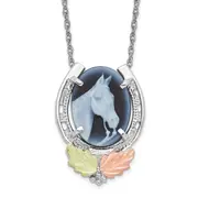 Sterling Silver Landstrom'S Mt. Rushmore Black Hills 12K Gold Accents Horseshoe With Horse Head Blue Cameo 18 Inch Spring Ring Clasp Necklace