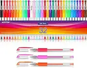 Gel Pens for Adult Coloring Books, 32 Colors Gel Marker Set Colored Pen with 40% More Ink for Kids Drawing, Doodling, Bullet Journaling, Crafts Scrapbooks and Taking Note