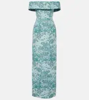 [Markarian] Markarian Clover floral off-shoulder brocade gown AU 6 blue