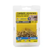 Zenith 6G x 20mm Brass Plated Hinge-Long Thread Countersunk Head Timber Screws - 100 Pack