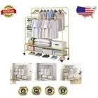 Portable Clothes Rack with Metal Shelf & Double Rods - Ideal for Coats & Shoes