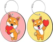 iapodiad Round Cute Luggage Tags 2 Pack Yellow Cute Shiba Dog Creative Baggage Tags,Cruise Travel Baggage Suitcases Tag with Stainless Steel Loop ID Tag Privacy Flap