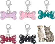 5pcs Bone Rhinestone Collar Pendants for Cat Dog Alloy Enamel Pet Collar Pendants Clip-on Charms Dog Bone Pet Puppy Necklace Collar for Bag Keychain Pet Jewelry Making Training Home Decor