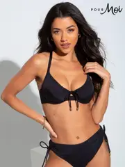Pour Moi Black Non Padded Underwired Santa Cruz Bikini Top (E08241) | $78