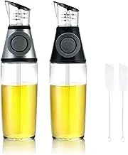 2 Packs Olive Oil Dispenser, 17oz Oil and Vinegar Dispenser Set, Oil Bottles for Kitchen, Oil Measure Dispenser Bottle with Measuring Pump Clear Glass Refillable for Cooking, BBQ,Frying