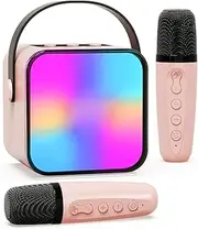 Mini Karaoke Machine with 2 Microphones for Kids Adults, Beedove Portable Bluetooth Speaker with Colorful Lights & Voice Changing Effects, Kids Toys for Boys Girls Family Birthday Party (Pink)