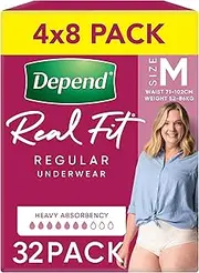 Depend Real Fit Incontinence Underwear Regular Women Medium 32 Count (4 x 8 Pack) - Packaging May Vary