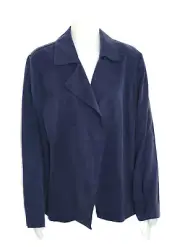 Chico's 3 Navy Blue Drape Jacket, Soft Twill Lyocell Open Front Blazer, Classic