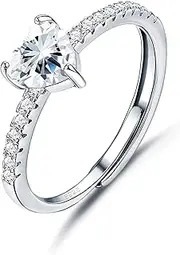 [Kakonia] 925 Sterling Silver Heart Ring for Women Cubic Zirconia Wedding Engagement Promise Ring Thumb Adjustable Rings for Women Girls Jewellery Gift