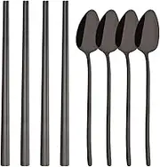 Travel Utensils 8Pcs Tableware Set Stainless Steel Dinner Set Dinnerware Spoon Chopsticks Cutlery Set(Black)