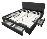 Julie PU Leather Bed Frame with Drawers Black (Double Queen)
