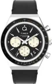 Timex Men'S Q Timex Chronograph 40Mm Black Leather Strap TW2V42700 Dress Watch,
