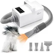 Petzly Dog Dryer, 3200W High Velocity Force Blow Pet Dryer with LCD Touch Panel, Adjustable Speed & Temperature Control, Quiet Dog Hair Dryer with 4 Nozzle, White