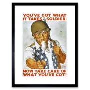 War WWII USA Uncle Sam Soldier Poster Framed Wall Art Print 12X16 In