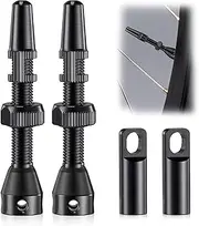 Yuiturt 2Pcs Bike Tubeless Presta Valve Stems, 44mm Alloy Air Valve Stems for MTB/Road Bikes, Super Lightweight Tubeless Valve Kit with Aluminum Caps & Core Removal Tool (Black)