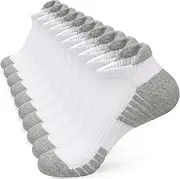 [ouhos] Womens Ladies White Black Warm Trainer Running Ankle Socks Thick Sports Walking Boot Socks for Women 4-7 Low Cut Anti Blister Cushioned Hiking Work Athletic Cotton Socks 5 Pairs