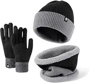 [axelens] Warm Scarf and Hat and Gloves Set Made of Soft Fabric, Fashionable and Fashionable. Ideal for the Mountains and the City. Colour: Black, Black, One Size, black, One Size