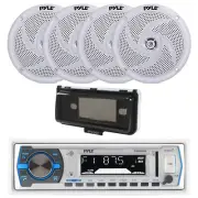 Pyle Single DIN Bluetooth USB Marine Receiver, Cover, 4x 5.25" 180W Speakers