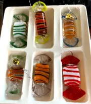 Venezia Crystal Candy Holiday Tree Ornaments 12 Pieces Blown Glass