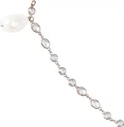 [JewelryWeb] 925 Sterling Silver Rose Plated White Topaz Dangle White Baroque Pearl Bracelet 18 Centimeters Link-Bracelet for Women