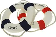 2PCS Welcome Cloth Decorative Life Ring, Buoy Home Wall Nautical Decor, Red & Blue