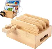 Wood Charging Station | Multifunctional Phone Docking Station,Bedside Device Charger Organizer, Multi-Device Docking Station for Tablets Smartphones