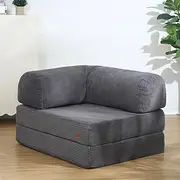 COMAX Futon Sofa Bed, Foldable Sofa Bed with L-Shaped Armrests, Floor Couch Convertible Fold Out Folding Chair Bed Sleeper Mattress Comfy Lounge for Living Room Bedroom, Dark Grey, Single