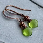 Min Favorit Peridot Green Hydro Quartz & Copper Artisan Wire Wrapped Earrings