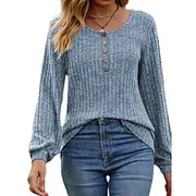 Women's T Shirt Plain Fashion Modern Casual Long Sleeve Crew Neck Regular Tops Daily Weekend Buttons Pink Blue Khaki Summer Spring
